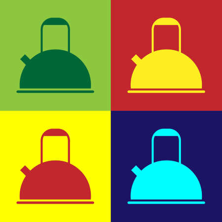 Pop art Kettle with handle icon isolated on color background. Teapot icon. Vector Illustrationのイラスト素材