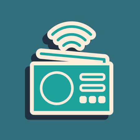 Green Smart radio system icon isolated on green background. Internet of things concept with wireless connection. Long shadow style. Vectorのイラスト素材