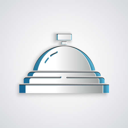 Paper cut Hotel service bell icon isolated on grey background. Reception bell. Paper art style. Vectorのイラスト素材