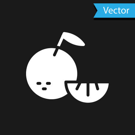 White Citrus fruit icon isolated on black background. Orange in a cut. Healthy lifestyle. Vectorのイラスト素材