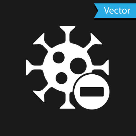 White Negative virus icon isolated on black background.  Bacteria and germs, cell cancer, microbe, fungi. Vector.のイラスト素材