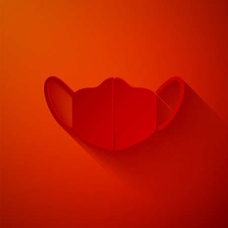 Paper cut Medical protective mask icon isolated on red background. Paper art style. Vector.のイラスト素材