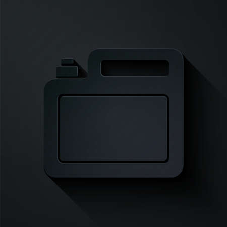 Paper cut Canister for motor machine oil icon isolated on black background. Oil gallon. Oil change service and repair. Engine oil sign. Paper art style. Vectorのイラスト素材