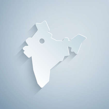 Paper cut India map icon isolated on grey background. Paper art style. Vectorのイラスト素材
