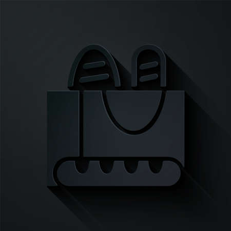 Paper cut French baguette bread icon isolated on black background. Paper art style. Vectorのイラスト素材