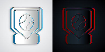 Paper cut Baseball base icon isolated on grey and black background. Paper art style. Vectorのイラスト素材