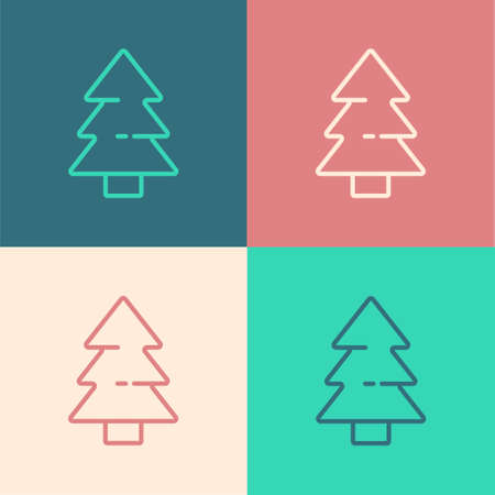 Pop art line Christmas tree icon isolated on color background. Merry Christmas and Happy New Year. Vectorのイラスト素材