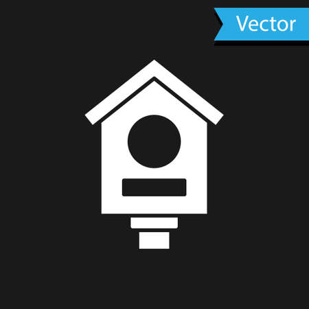 White Bird house icon isolated on black background. Nesting box birdhouse, homemade building for birds. Vectorのイラスト素材