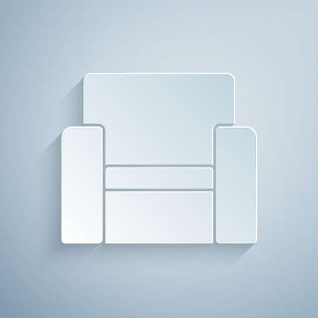 Paper cut Cinema chair icon isolated on grey background. Paper art style. Vectorのイラスト素材
