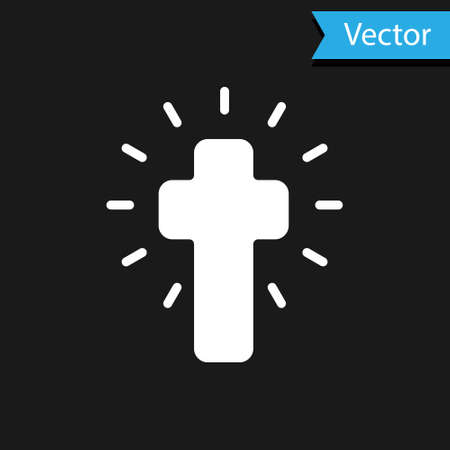 White Christian cross icon isolated on black background. Church cross. Vectorのイラスト素材