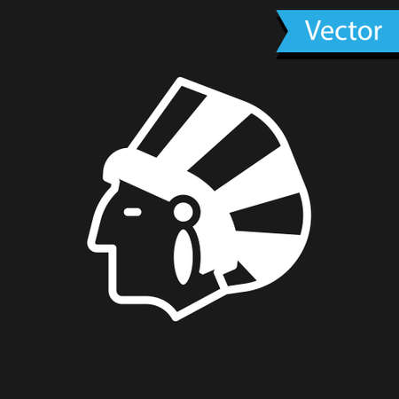 White Native American Indian icon isolated on black background. Vectorのイラスト素材