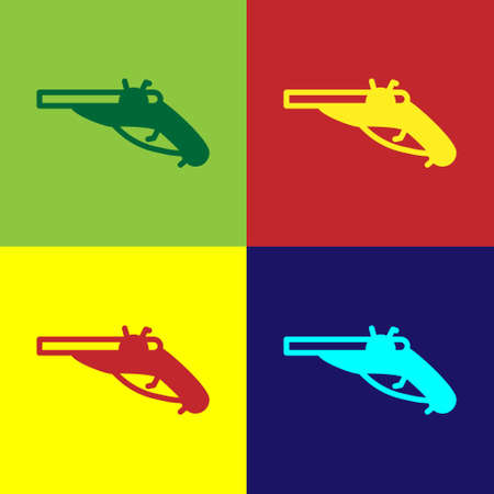 Pop art Vintage pistols icon isolated on color background. Ancient weapon. Vectorのイラスト素材