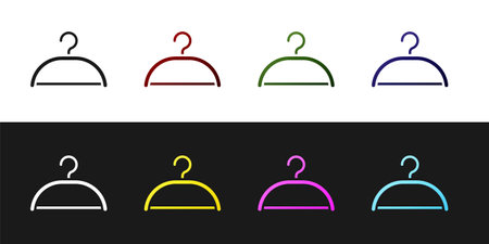 Set Hanger wardrobe icon isolated on black and white background. Cloakroom icon. Clothes service symbol. Laundry hanger sign. Vectorのイラスト素材
