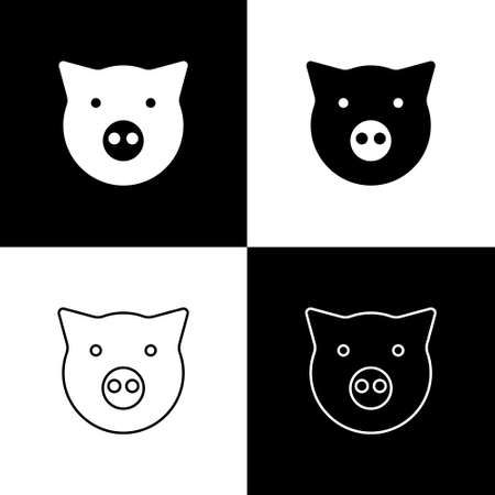 Set Pig icon isolated on black and white background. Animal symbol. Vectorのイラスト素材