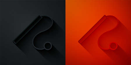 Paper cut Pet cat toy icon isolated on black and red background. Paper art style. Vectorのイラスト素材