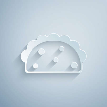 Paper cut Taco with tortilla icon isolated on grey background. Traditional mexican fast food menu. Paper art style. Vectorのイラスト素材