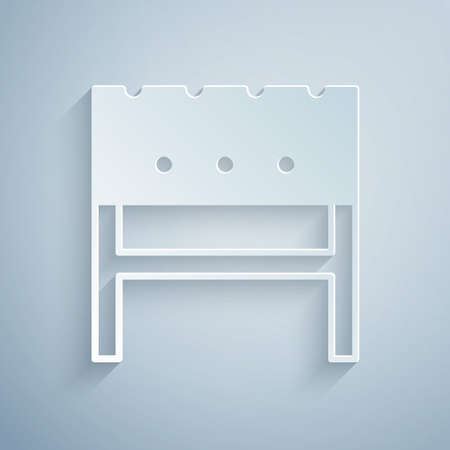 Paper cut BBQ brazier icon isolated on grey background. Paper art style. Vectorのイラスト素材