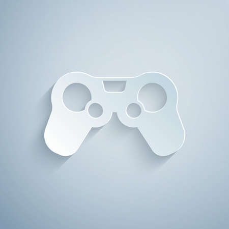 Paper cut Gamepad icon isolated on grey background. Game controller. Paper art style. Vectorのイラスト素材