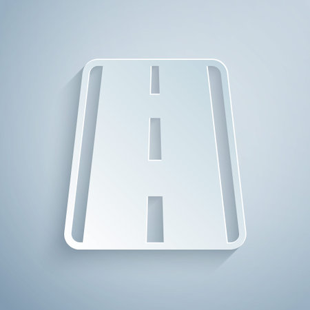 Paper cut Airport runway for taking off and landing aircrafts icon isolated on grey background. Paper art style. Vectorのイラスト素材