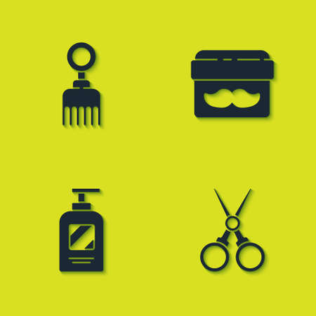 Set Hairbrush, Scissors hairdresser, Bottle of shampoo and Cream lotion cosmetic jar icon. Vectorのイラスト素材