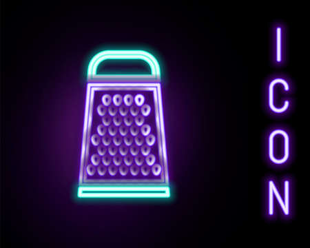 Glowing neon line Grater icon isolated on black background. Kitchen symbol. Cooking utensil. Cutlery sign. Colorful outline concept. Vectorのイラスト素材