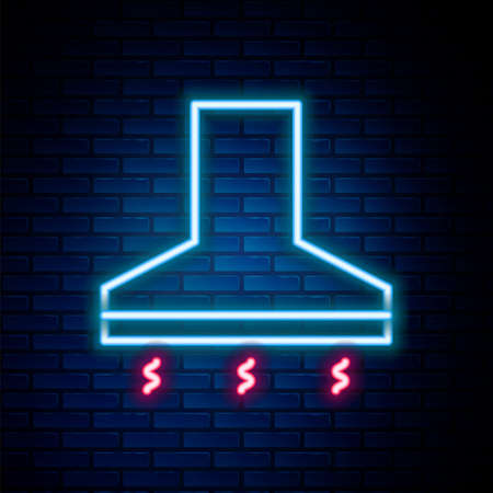 Glowing neon line Kitchen extractor fan icon isolated on brick wall background. Cooker hood. Kitchen exhaust. Household appliance. Colorful outline concept. Vectorのイラスト素材