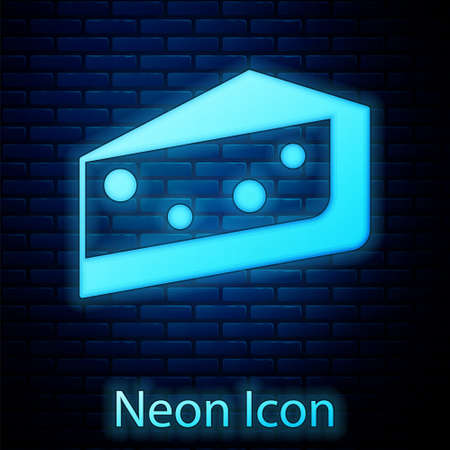 Glowing neon Piece of cake icon isolated on brick wall background. Happy Birthday. Vectorのイラスト素材