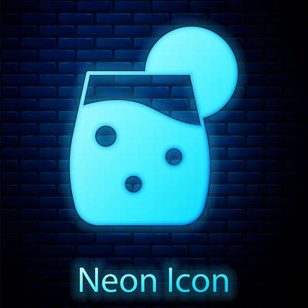 Glowing neon Cocktail and alcohol drink icon isolated on brick wall background. Vectorのイラスト素材