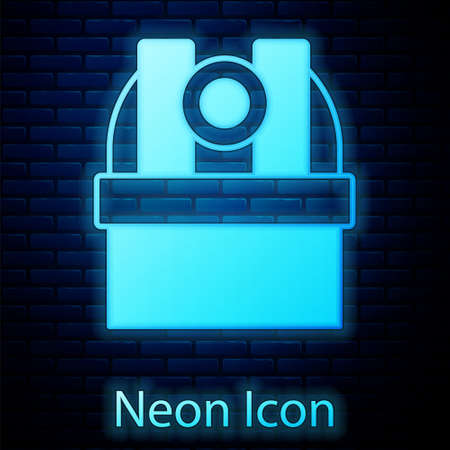 Glowing neon Astronomical observatory icon isolated on brick wall background. Observatory with a telescope. Scientific institution. Vectorのイラスト素材