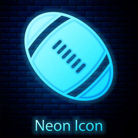 Glowing neon American Football ball icon isolated on brick wall background. Rugby ball icon. Team sport game symbol. Vectorのイラスト素材