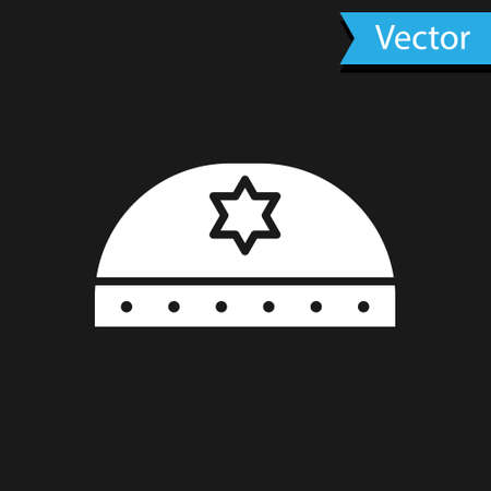 White Jewish kippah with star of david icon isolated on black background. Jewish yarmulke hat. Vector Illustrationのイラスト素材