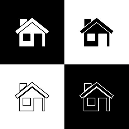 Set House icon isolated on black and white background. Home symbol. Vectorのイラスト素材