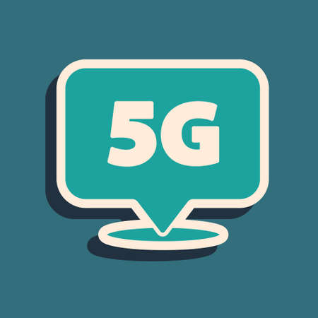 Green Location 5G new wireless internet wifi connection icon isolated on green background. Global network high speed connection data rate technology. Long shadow style. Vectorのイラスト素材