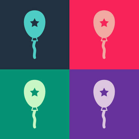 Pop art Balloon with ribbon icon isolated on color background. Vectorのイラスト素材
