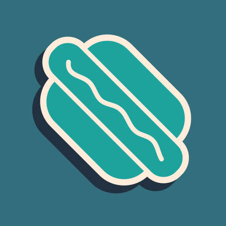 Green Hotdog sandwich icon isolated on green background. Sausage icon. Fast food sign. Long shadow style. Vectorのイラスト素材