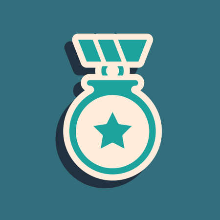 Green Medal with star icon isolated on green background. Winner achievement sign. Award medal. Long shadow style. Vectorのイラスト素材