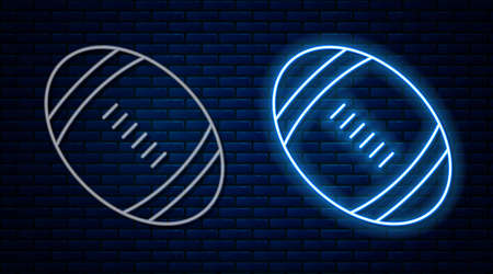 Glowing neon line American Football ball icon isolated on brick wall background. Rugby ball icon. Team sport game symbol. Vectorのイラスト素材