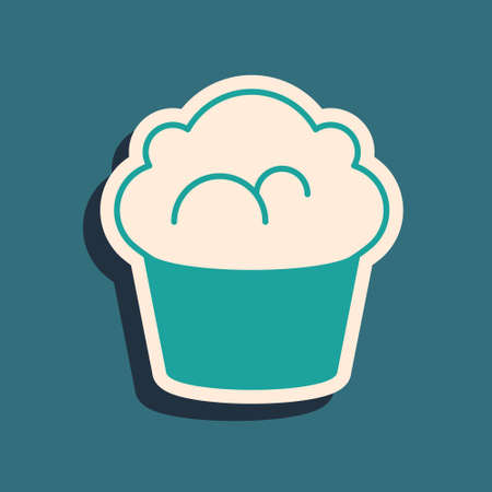 Green Muffin icon isolated on green background. Long shadow style. Vectorのイラスト素材