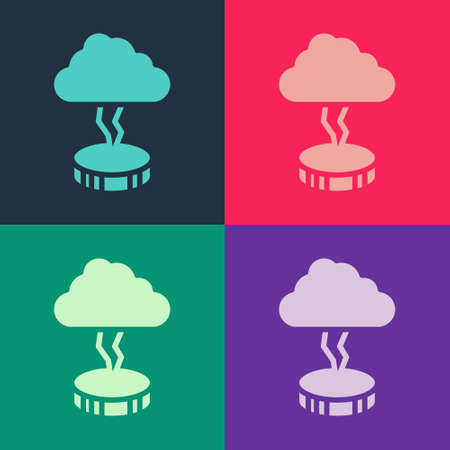 Pop art Storm icon isolated on color background. Cloud and lightning sign. Weather icon of storm. Vectorのイラスト素材