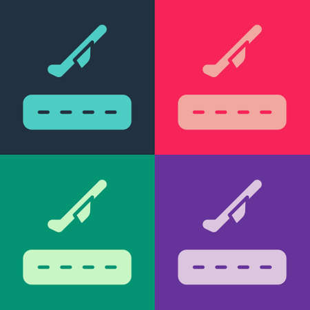 Pop art Plane takeoff icon isolated on color background. Airplane transport symbol. Vectorのイラスト素材