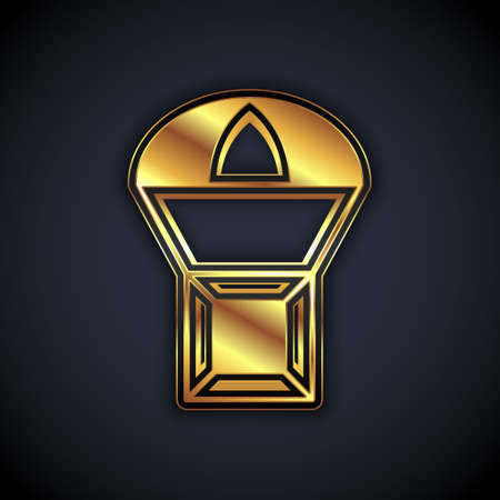 Gold Box flying on parachute icon isolated on black background. Parcel with parachute for shipping. Delivery service, air shipping. Vectorのイラスト素材