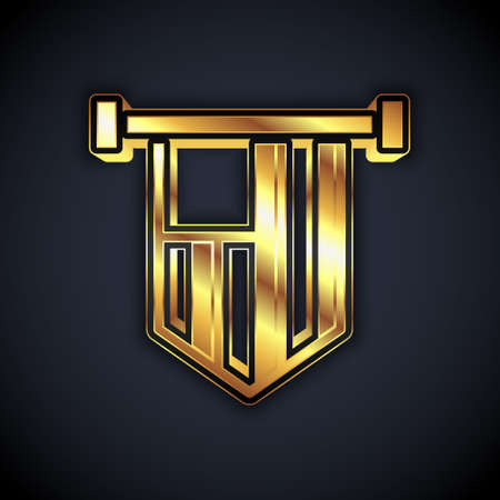 Gold American flag icon isolated on black background. Flag of USA. United States of America. Vectorのイラスト素材