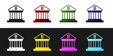 Set Bank building icon isolated on black and white background. Vectorのイラスト素材