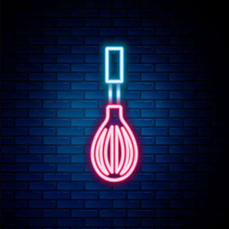 Glowing neon line Kitchen whisk icon isolated on brick wall background. Cooking utensil, egg beater. Cutlery sign. Food mix symbol. Colorful outline concept. Vectorのイラスト素材