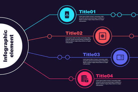 Set Mobile with exclamation mark, Safe, and Server security lock. Business infographic template. Vectorのイラスト素材