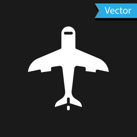 White Plane icon isolated on black background. Flying airplane icon. Airliner sign. Vectorのイラスト素材