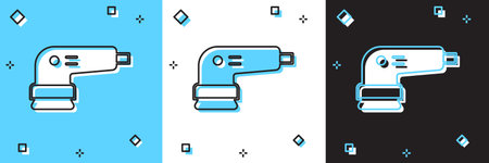 Set Electric sander icon isolated on blue and white, black background. Orbital sander. For floor and...