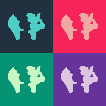 Pop art Broken piggy bank icon isolated on color background. Icon saving or accumulation of money, investment. Vectorのイラスト素材