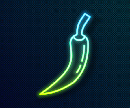 Glowing neon line Hot chili pepper pod icon isolated on black background. Design for grocery, culinary products, seasoning and spice package, cooking book. Vectorのイラスト素材