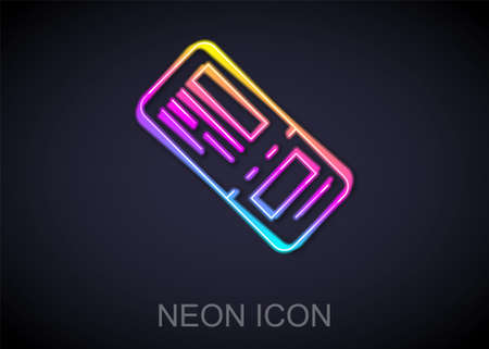 Glowing neon line Airline ticket icon isolated on black background. Plane ticket. Vectorのイラスト素材